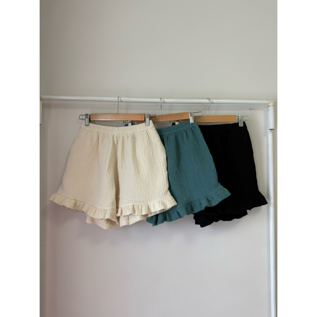 Mini Aurora pant กางเกงขาสั้นผ้าสาลูอัดย่น 3ชั้น กางเกงผ้าฝ้าย