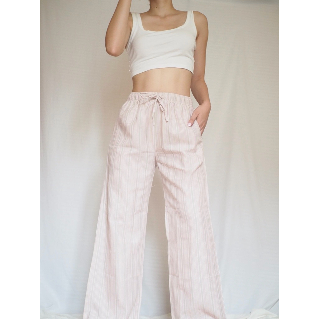 LN77 กางเกงขายาวผ้าคอตตอลลินิน เอวสูง - รูปที่ 2