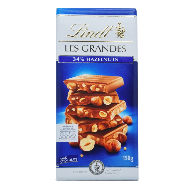 Lindt Les Grandes ลินด์ เลกรังด์ 34% ช็อกโกแลตนม ผสมเฮเซลนัต 150 กรัม
