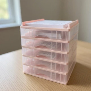 ตู้ลิ้นชัก 5 ชั้น พร้อมถาดบน สีชมพูพาสเทล รุ่น A-109-4 Organizer with upper tray two tone color pink pastel