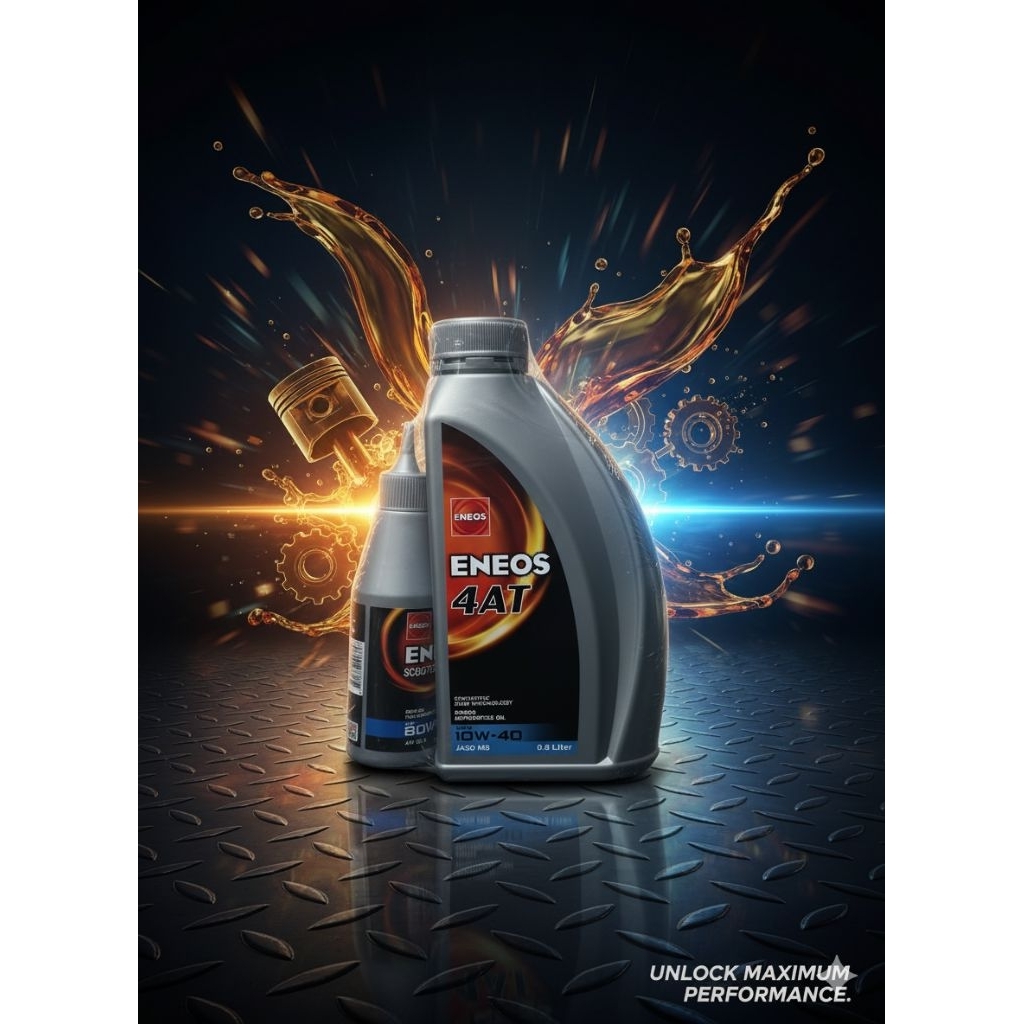 น้ำมันเครื่อง ENEOS 4AT SAE10W-40 กึ่งสังเคราะ 0.8L พร้อมน้ำมันเฟืองท้าย ENEOS80W-90