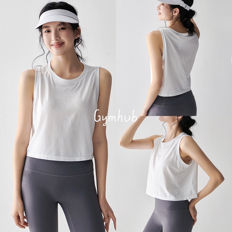 GYMHUB เสื้อกีฬาไร้แขนหญิง ผ้าถักมีรูระบายอากาศ สำหรับวิ่ง ฟิตเนส และโยคะ