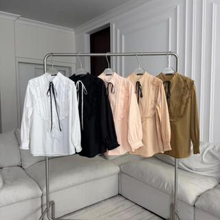 PTSH2812 เสื้อเชิ้ตแต่งคอระบายผูกโบว์ด้านหน้า PROMTHONG