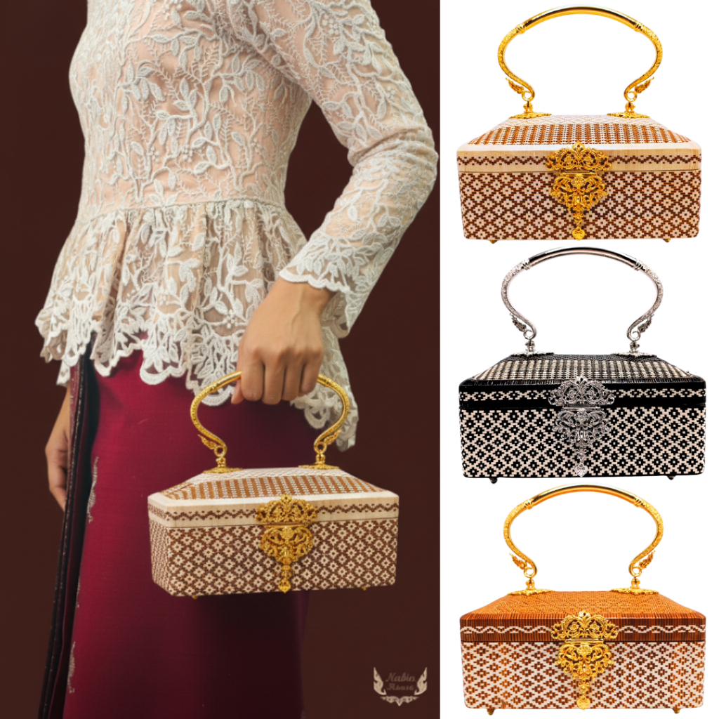 กระเป๋าย่านลิเภาทรงสี่เหลี่ยมกระปุกหูโลหะ