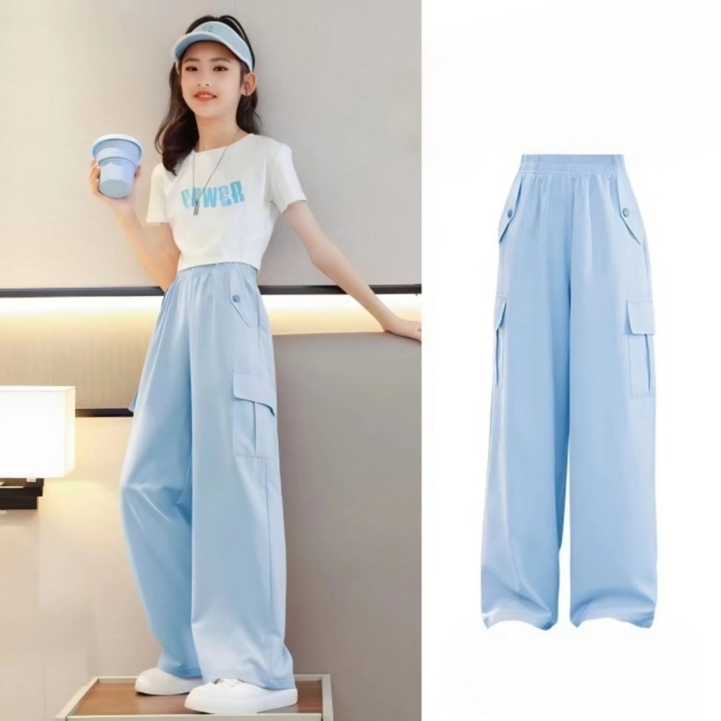 กางเกงลำลองเด็กหญิง ขาจั๊ม ขายาว ระบายอากาศดี สีพื้น ผ้านุ่ม ใส่สบาย ไซส์120-170 - รูปที่ 3