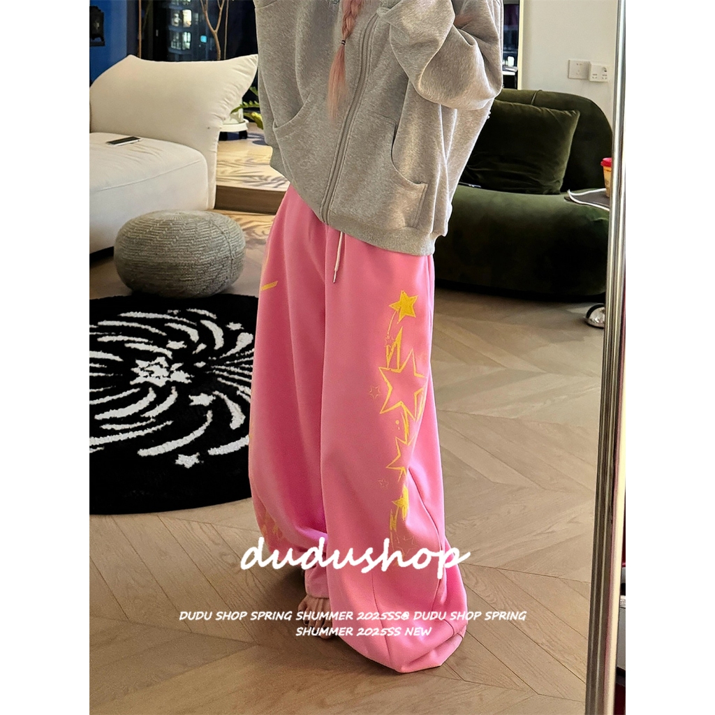 [Printed sports jazz dance wide-leg pants]กางเกงขากว้างพิมพ์ลายตัวอักษรลำลองสำหรับผู้หญิงสไตล์สปอร์ต