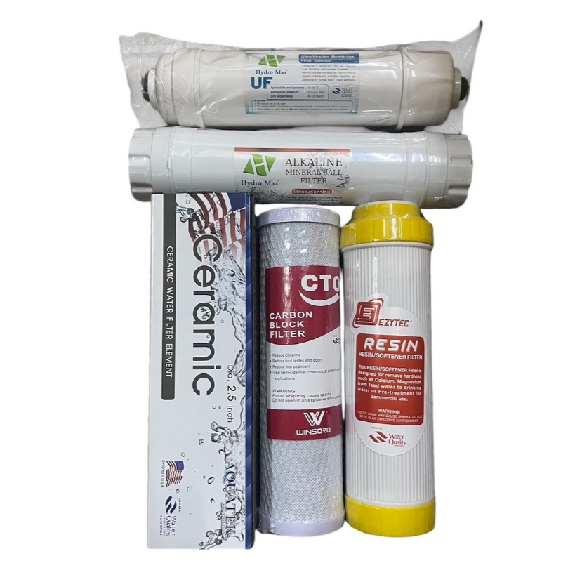 ไส้กรอง Set 5 ขั้นตอน เซรามิคอ้วน UF (เซรามิคอ้วน, CTO, RS, Alkaline 12", UF)
