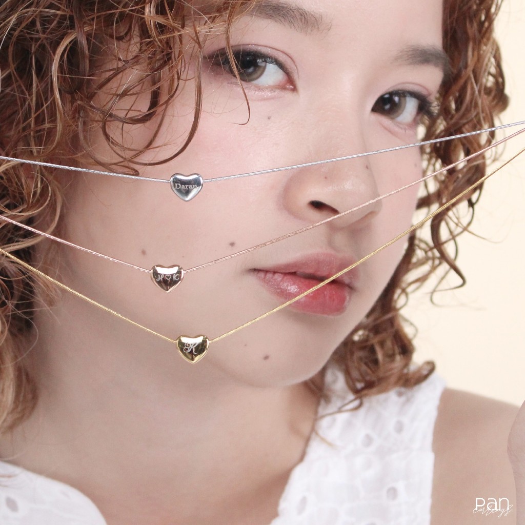 Bonnie Heart สร้อยคอหัวใจสลักชื่อฟรี2ด้าน สแตนเลส304ไม่ลอก-ดำ เงิน/ทอง/โรสโกลด์ LS0166/LS0167/LS0168