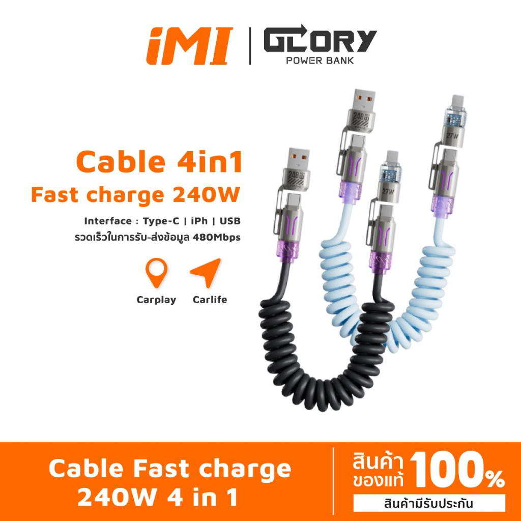 iMI สายชาร์จเร็วกลิ่นหอม 240W 4in1 2เมตร USB Type-C Cable Fast Charging สายข้อมูลโทรศัพท์ สายเคเบิล