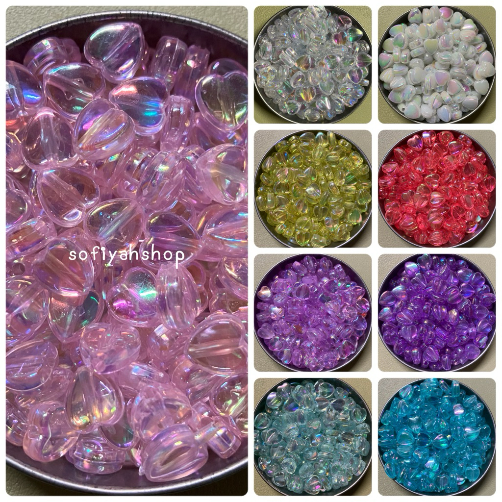 ลูกปัดสีรุ้ง ลูกปัดหัวใจรุ้ง มีหลายสี