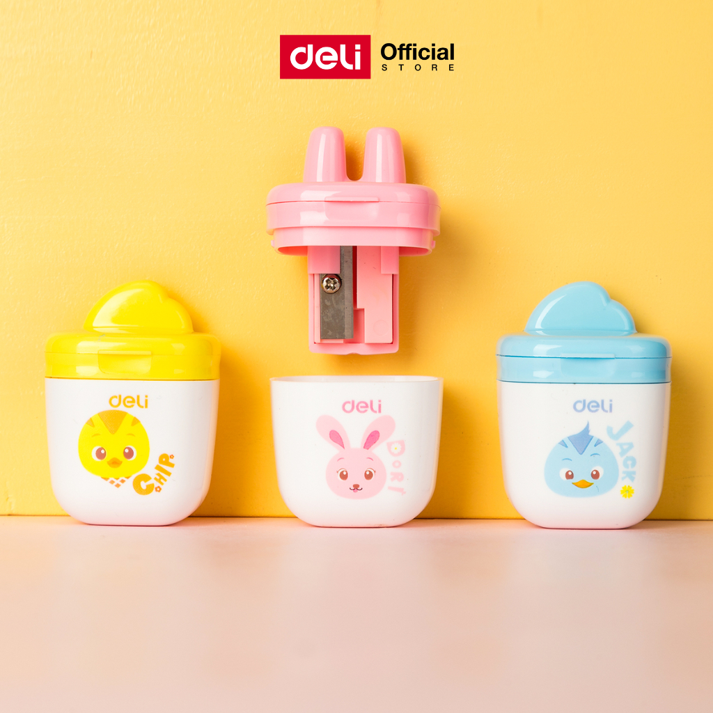 กบเหลาดินสอ Deli 1 รู แฟนซี สีสันสดใส พกพาง่าย เหมาะเรียน วาดเขียน และใช้งานทั่วไป - Sharpener