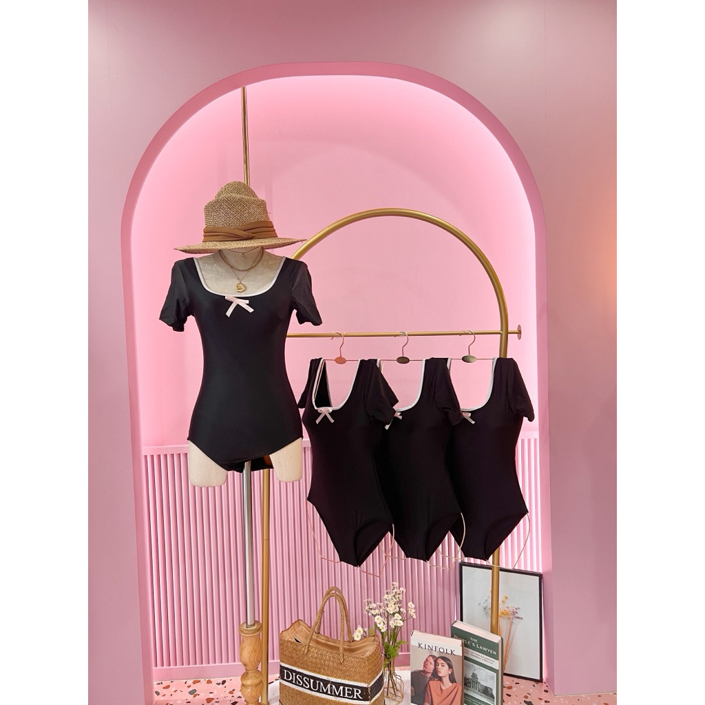 [Dissummer] ชุดว่ายน้ำ วันพีช สีดำ อกโบว์ชมพู