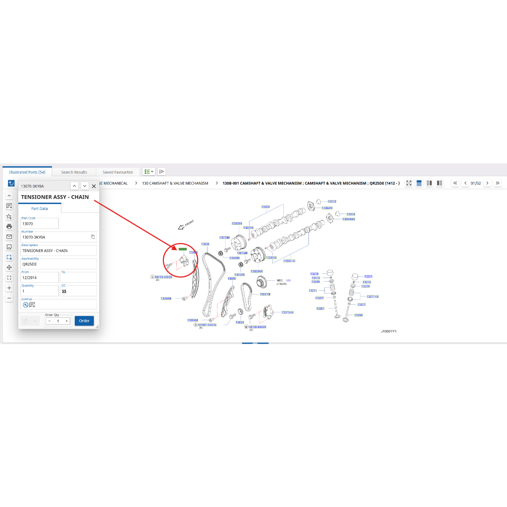 ยางดันโซ่ NISSAN NAVARA NP300 D23T เครื่องยนต์ QR25DE 13070-3KY0A (เป็นอะไหล่แท้ NISSAN)