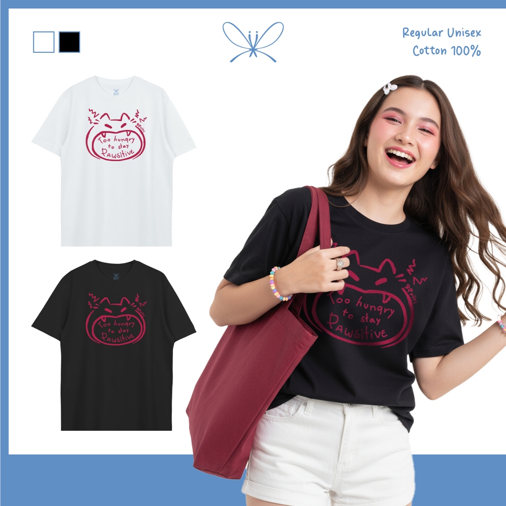 Riri stay pawsitive เสื้อยืด T-shirt Regular Unisex Cotton100%