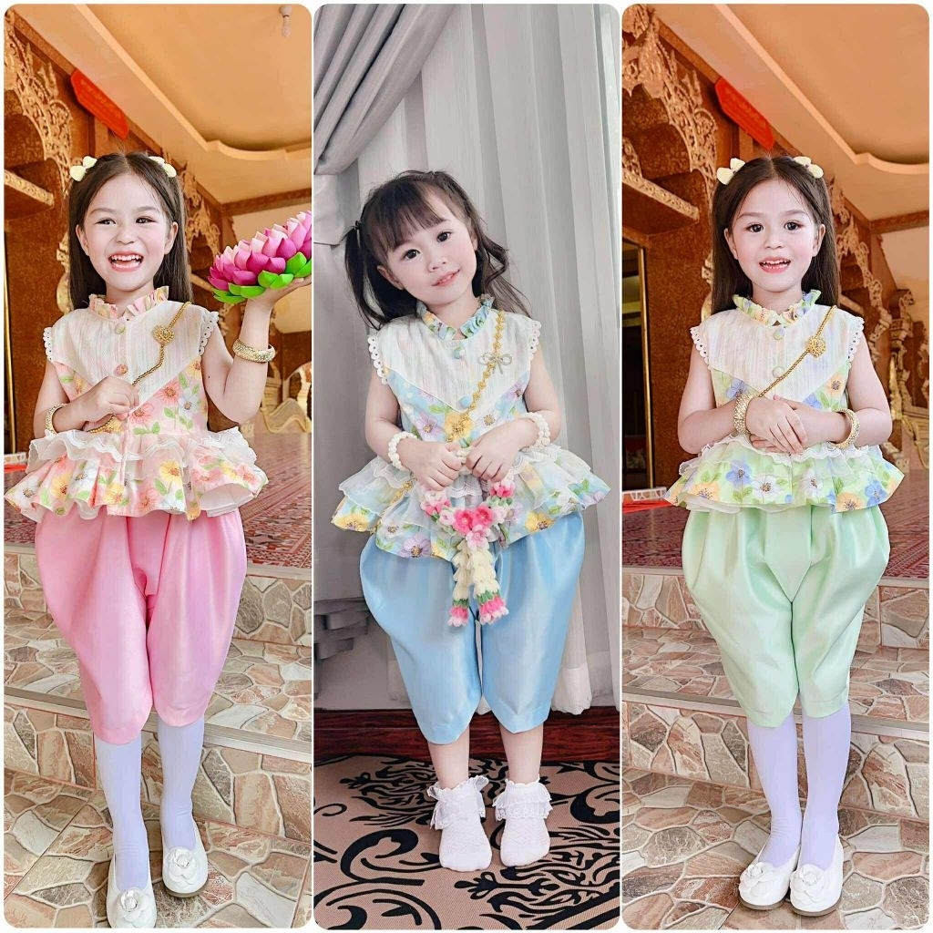 ชุดไทยเด็ก ชาย-หญิง สีโทนพาสเทล