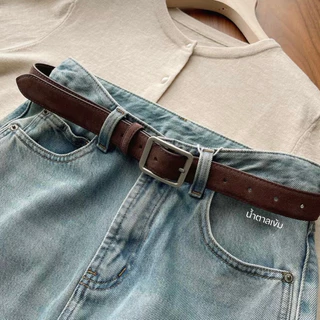 (ส่งจากไทย) Suede Silver เข็มขัดหนังกลับ หัวเหลี่ยมเงิน งานพรีเมียม (เอว24-32นิ้ว)