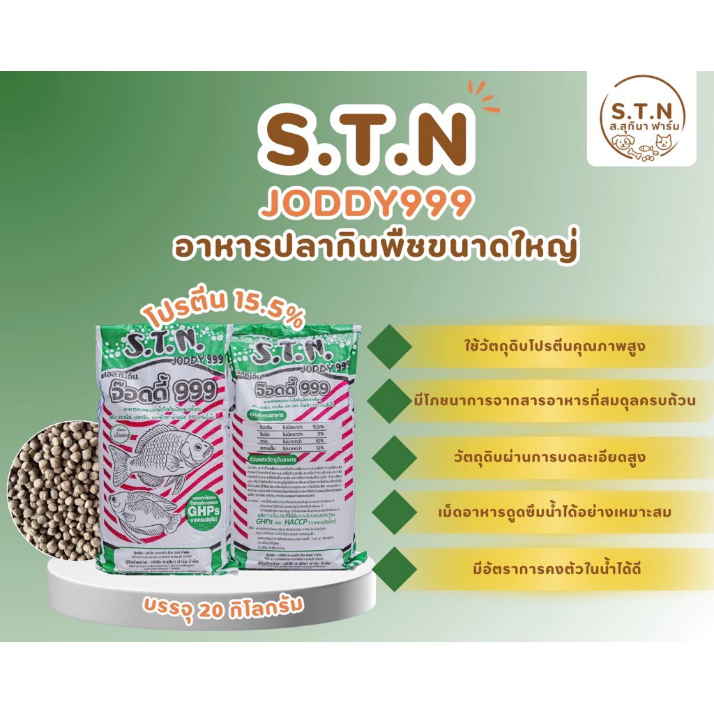 อาหารปลากินพืชS.T.N JODDY999 ขนาด20kg.