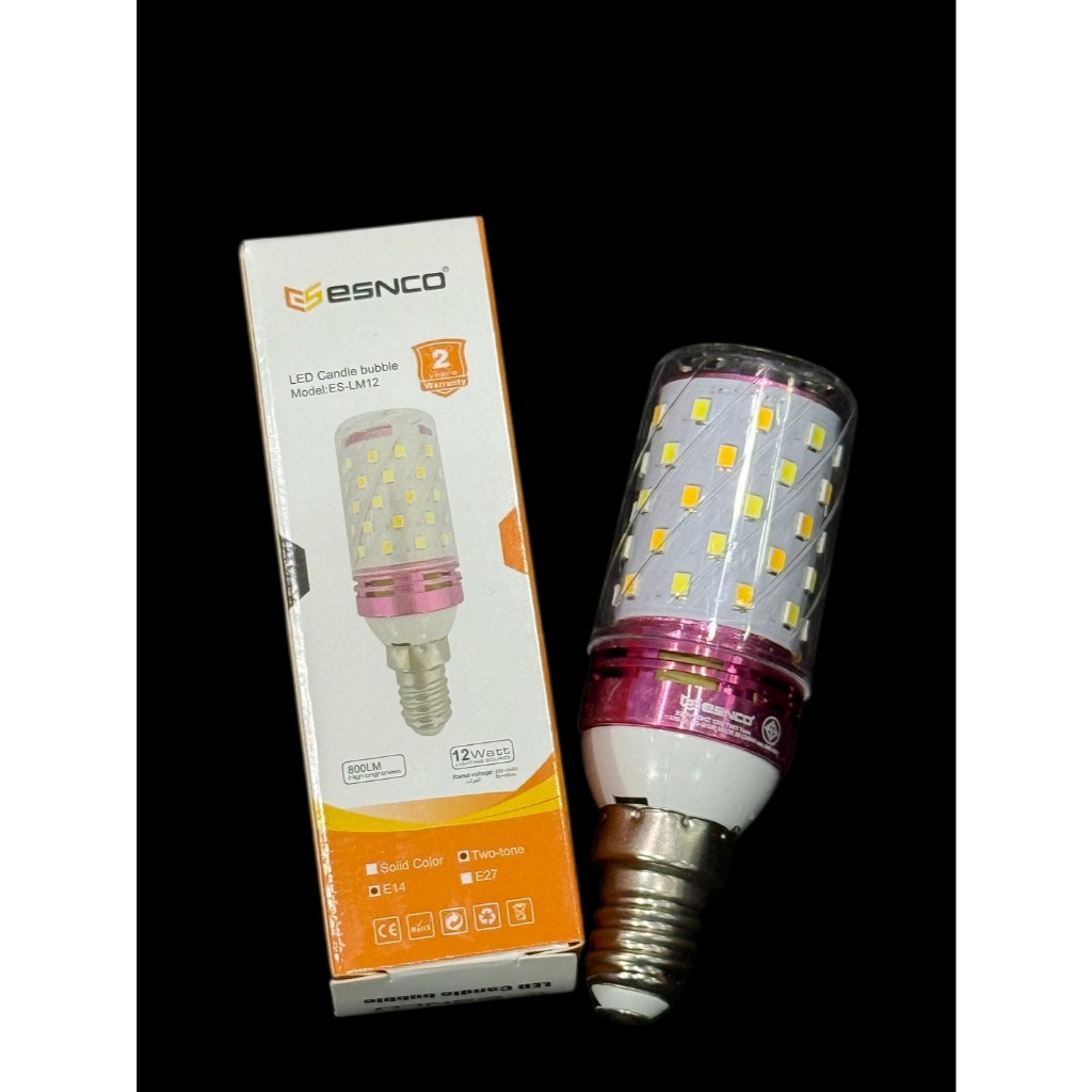 ESNCO หลอดไฟข้าวโพด LED ขั้วE14 220V 12W ประหยัดไฟ สีขาว สีวอร์ม เม็ดLED60ดวง (ขนาดขั้วเส้นผ่านศูนย์