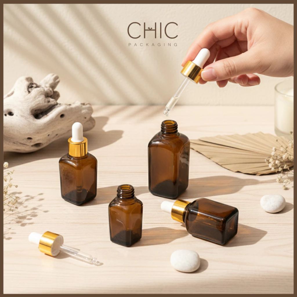 พร้อมส่ง ขวดแก้วสี่เหลี่ยมสีชา 10/20/30/50/100ml จุกดรอปเปอร์ฝาสีทอง ขวดรอปเปอร์ ใส่เซรั่ม ขวดแบ่ง thumbnail 3