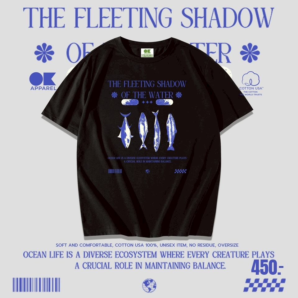 OK Apparel เสื้อยืดคอกลมแขนสั้น ลาย The fleeting shadow Oversize Cotton ⚡️USAคุ้มสุด!⚡️