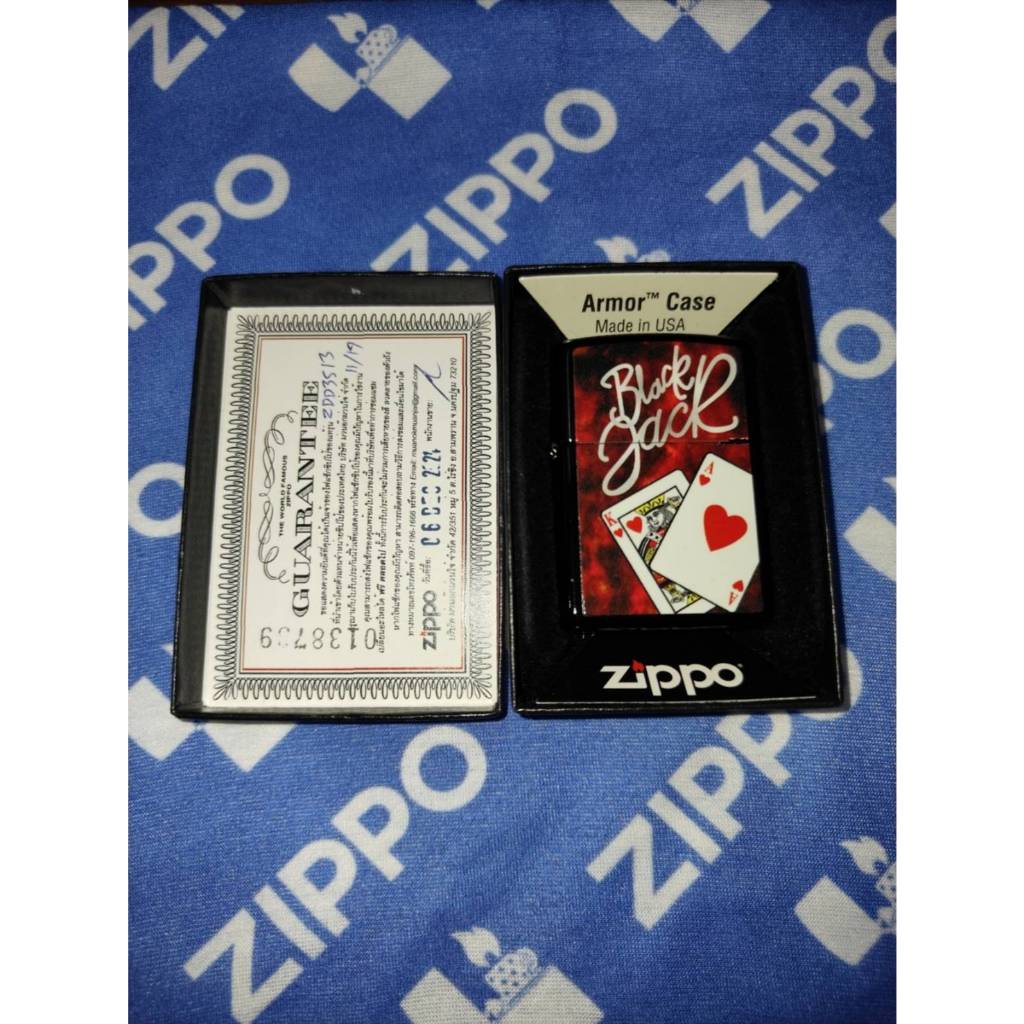ซิปโป้ ของแท้ Zippo (Armor Mid) แท้ Black Jack RED  ซิปโป้แท้รับประกันตลอดชีวิต (ของมือ1.5)แถมฟรีสำล