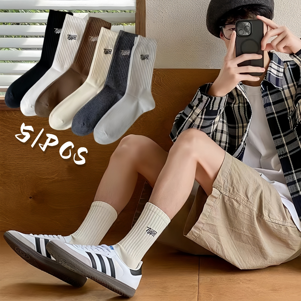 (ได้รับ 2-3 วัน) จัดส่งจากประเทศไทย~ถุงเท้าผ้าฝ้ายสไตล์ญี่ปุ่น ตกแต่งตัวอักษร unisex