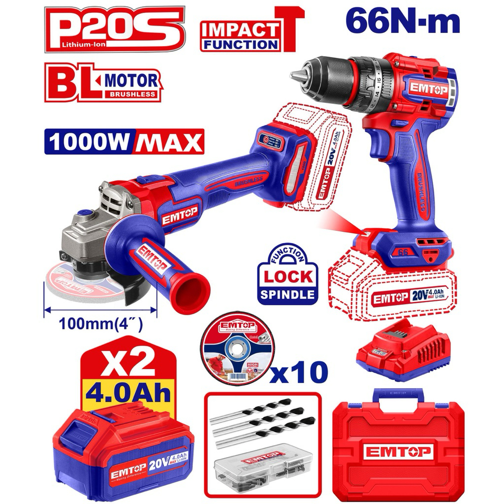 ชุดสว่านและเจียรไร้สาย EMTOP