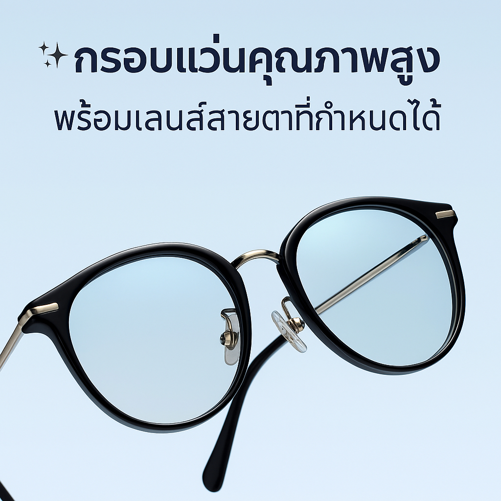 กรอบแว่นคุณภาพสูง พร้อมเลนส์สายตา ที่กำหนดได้