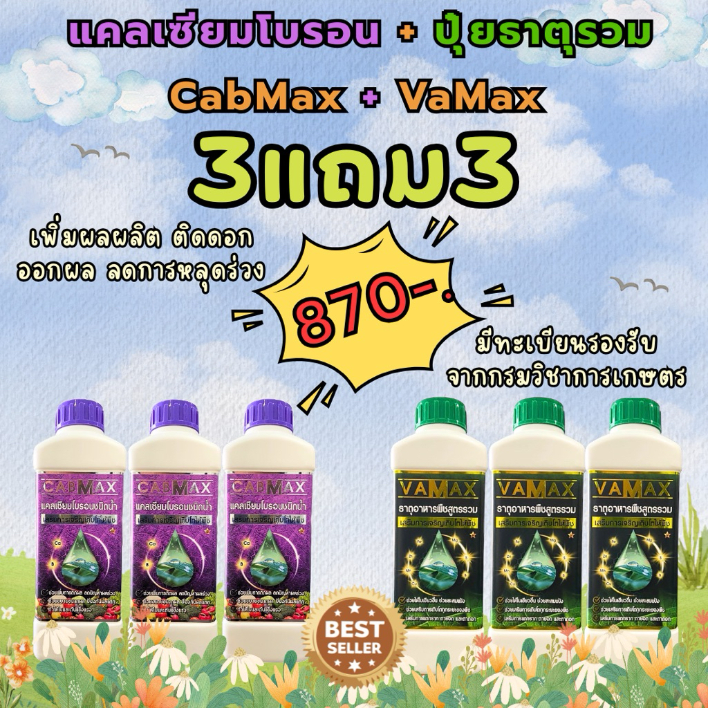 [3แถม3] CabMax+VaMax แคลเซียมโบรอนเข้มข้ม แถม ปุ๋ยธาตุรวม