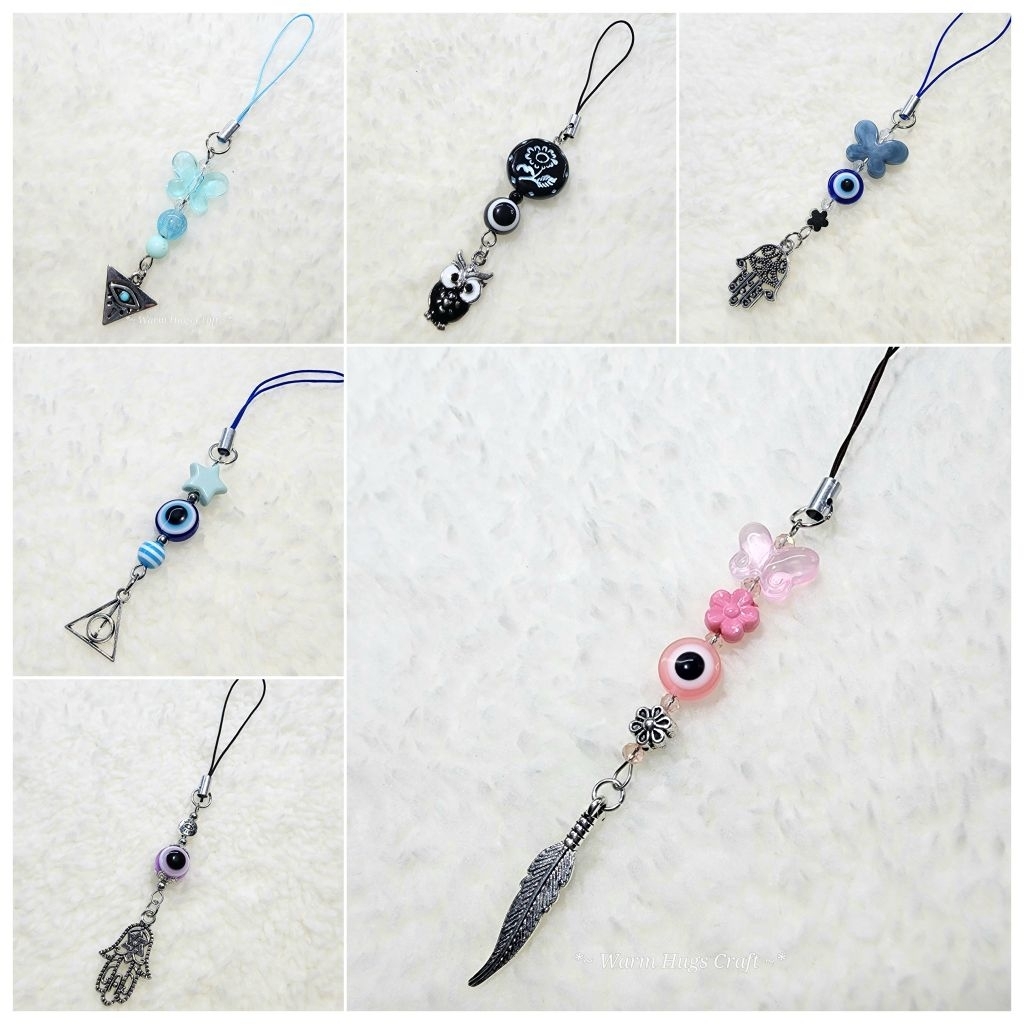 Phone charm >> EVIL EYE 🧿 ที่ห้อยมือถือ ที่ห้อยโทรศัพท์ พวงกุญแจ | เครื่องราง ปกป้อง Hamsa Wicca Clo
