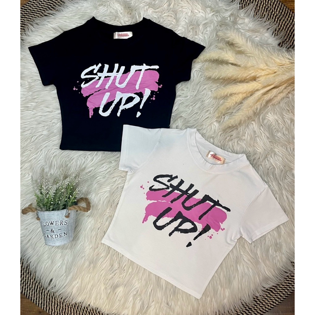 Cerchoi -🔥New🔥เสื้อครอปสั้นคอกลมแขนสั้น พิมพ์ลายแฟชั่น