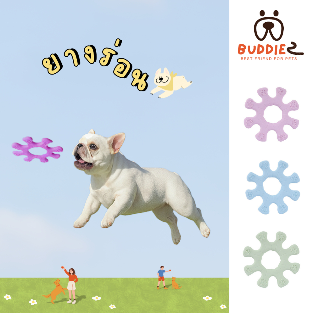 Buddiez ยางร่อนโยน ของเล่นน้องหมา ยางกัดฝึกขว้างโยน ยางกัดนิ่มไม่บาดปาก จานร่อนสุนัข