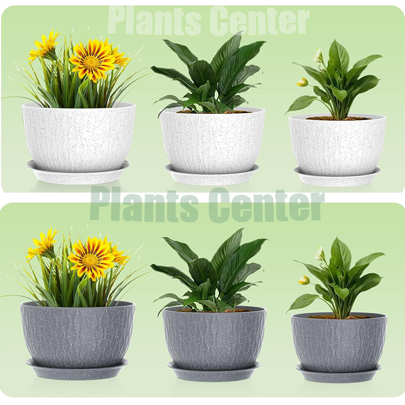 Plants Center กระถางต้นไม้ ขนาดใหญ่ พร้อมถาดรองกระถาง ลายหินแกรนิต คลื่นน้ำสวยงาม ทนทานทนแดด T059 - รูปที่ 4