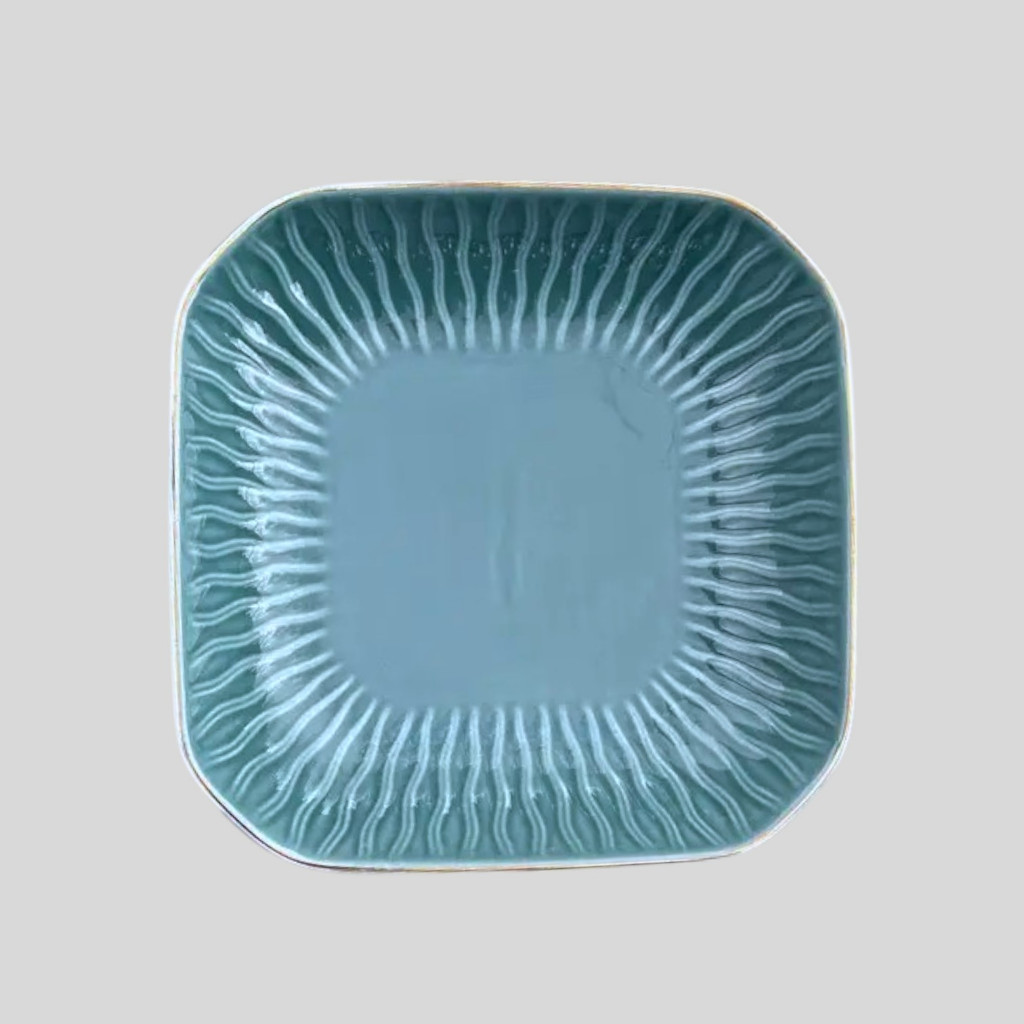 จานสี่เหลี่ยม 8นิ้ว สีฟ้า จานเซรามิค มินิมอล เวฟได้ อบได้ ล้างเครื่องได้ Blue Plate - รูปที่ 2