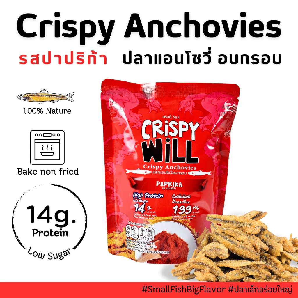 [ ส่งฟรี 1 ห่อ 🔥 ] ปลาอบกรอบ รสเผ็ด ผงปาปริก้า เนื้อปลา 100% ปลากรอบ ขนมสุขภาพ ไม่มีผงชูรส 🔥 คริสปี้วิลล์ Crispy Will
