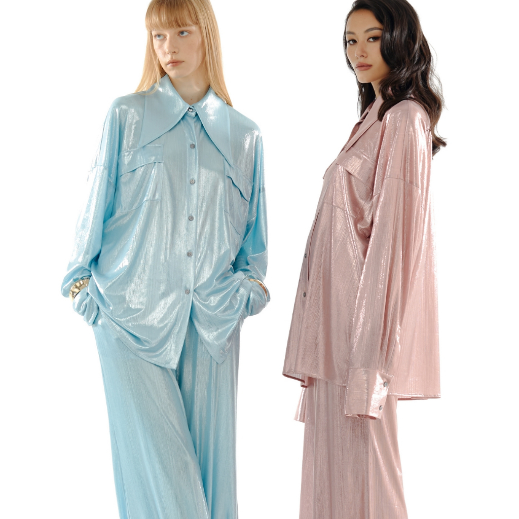 The SRT X16 (TST279) Oversized Metallic Shirt เสื้อเชิ้ต ผ้าเมทัลลิก ปกคอแหลม