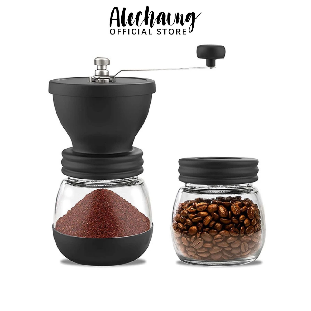 Alechaung เครื่องบดเมล็ดกาแฟ แบบมือหมุน เครื่องป่นเซรามิก Coffee Grinder ปรับความละเอียดได้ โหลใส่กาแฟ2โหล