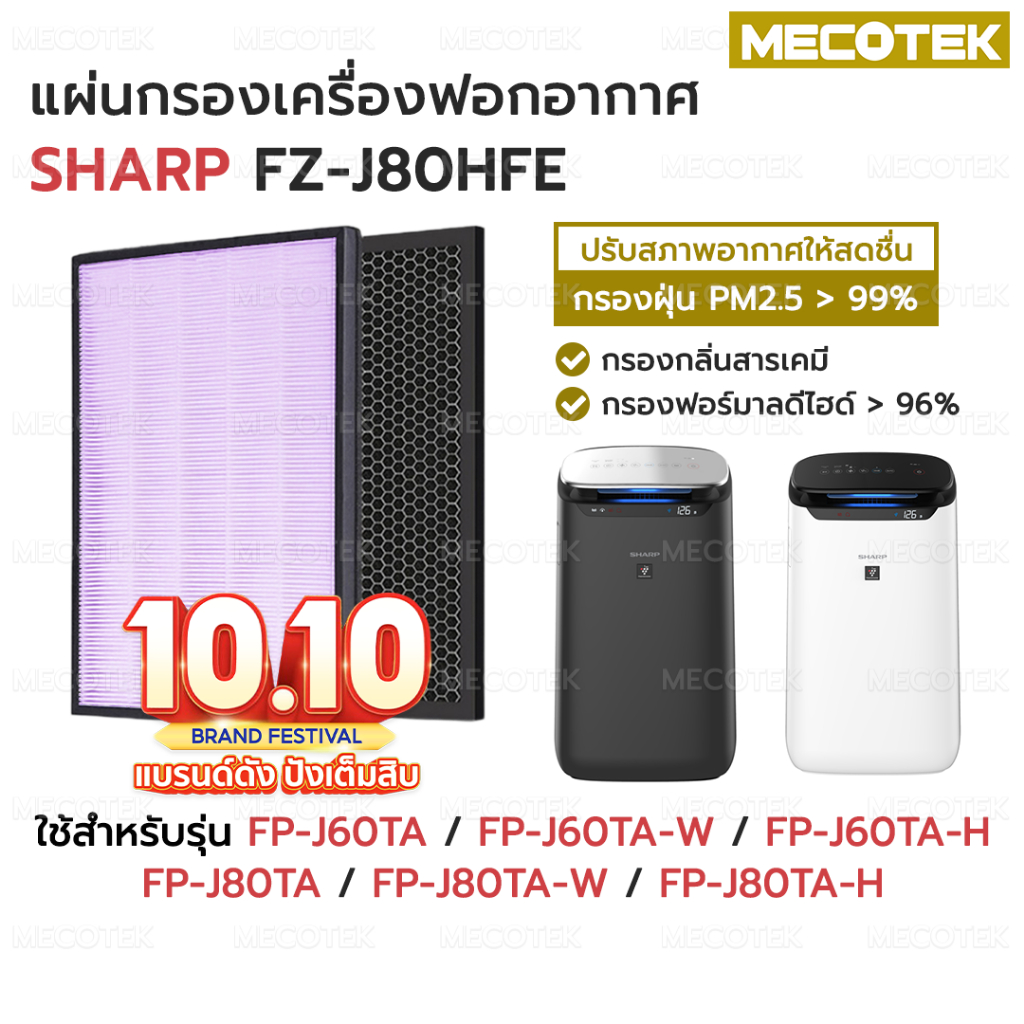 แผ่นกรองอากาศ SHARP FZ-J80HFE สำหรับ เครื่องฟอก รุ่น FP-J80TA, FP-J60TA, FP-J80TA-W, FP-J60TA-W, FP-