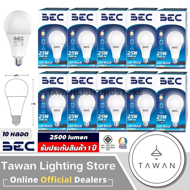 [10หลอด] BEC หลอดไฟแอลอีดี 25วัตต์ ขั้ว E27 A95 รุ่น Ultra-X LED Bulb 25W Daylight แสงขาว