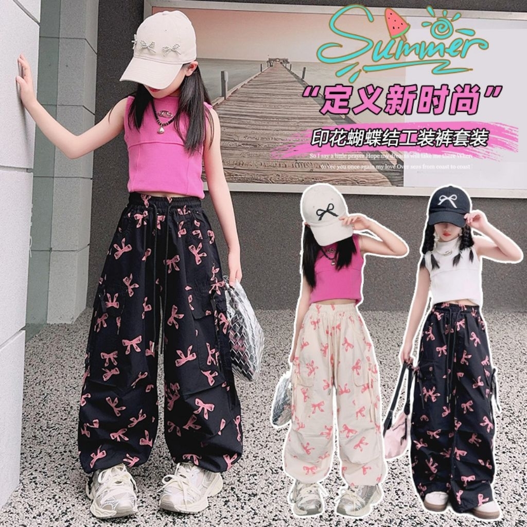 **พร้อมส่งในไทย ** Kawaii กางเกงคาร์โก้เด็ก สีขมพู กางเกงเด็ก  ผ้านิ่ม  เอวยางยืด   ขนาด120-170