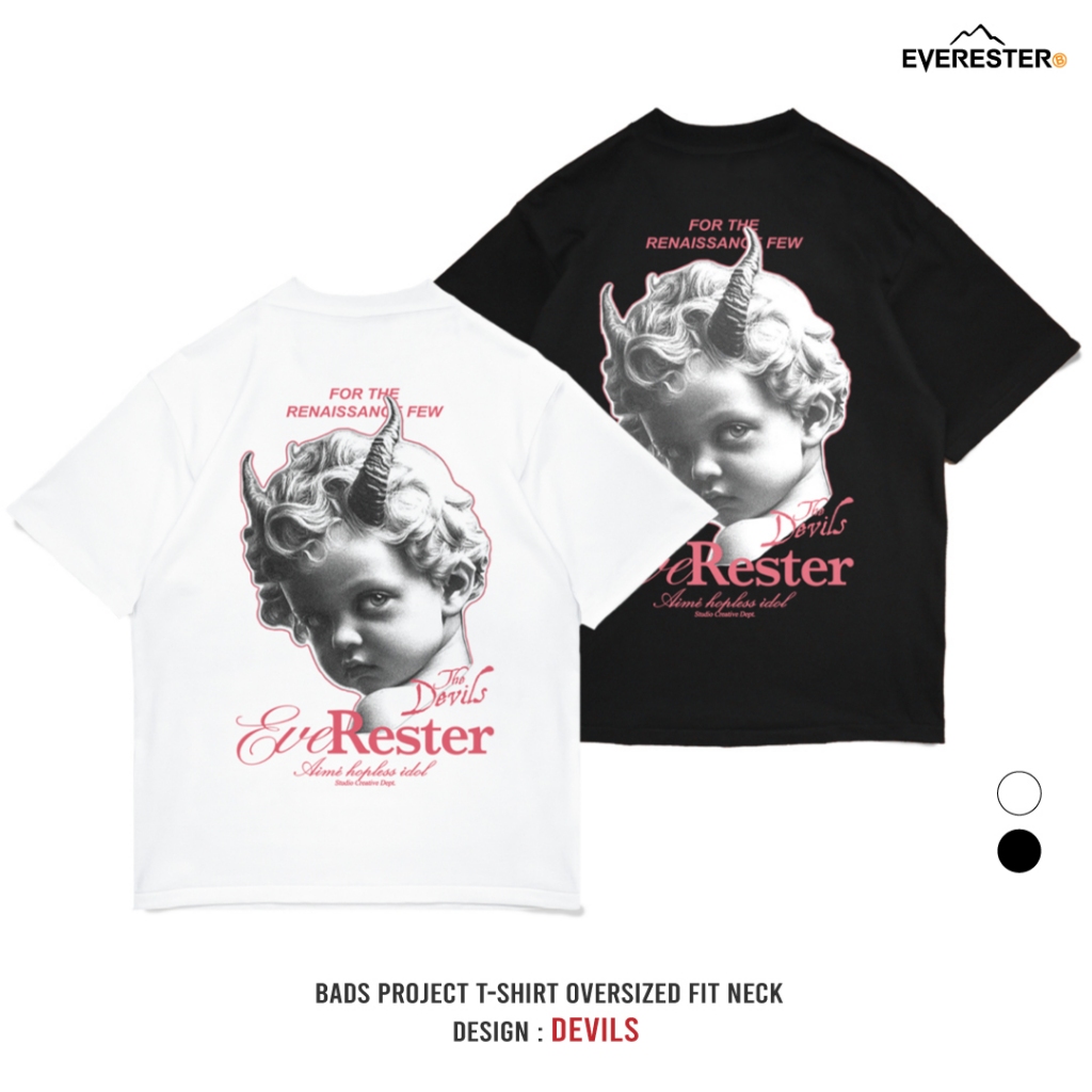 EVERESTER เสื้อยืด คอฟิต Heavy Cotton Devil BoY เสื้อผ้า Oversize Unisex สีดำ ขาว exp