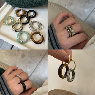 Double-Layer Natural Stone Ring แหวนหินสองชั้นสไตล์วินเทจ สว…