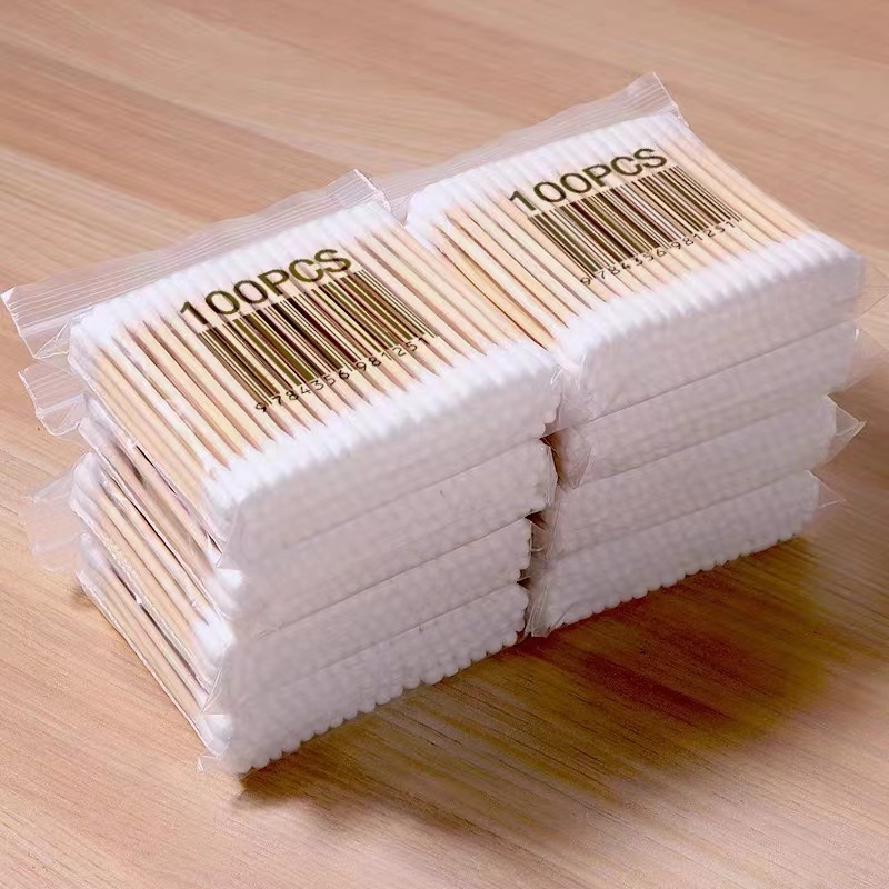 สำลีก้าน ด้ามไม้ สองหัว ย่อยสลายได้ 100 ชิ้น