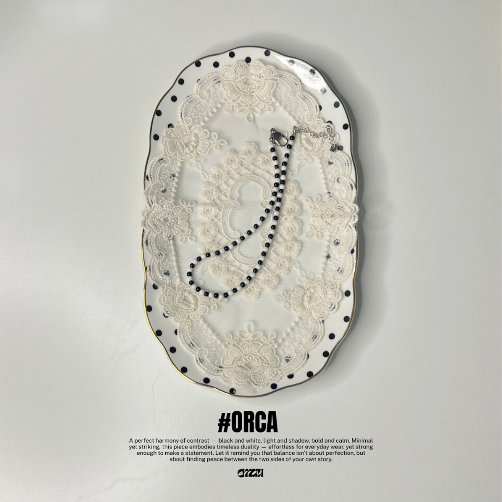 EMAU- Orca the Mixed of Black Agate and White Opal Necklace สร้อยหินอาเกตดำสลับโอปอขาว