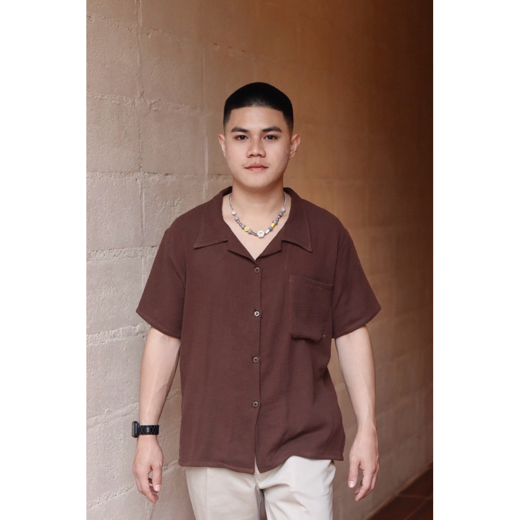 Lucus  เสื้อเชิ้ตคอปกผ้าสาลู 2 ชั้นและผ้าลินินผสมฝ้าฝ้าย เสื้อผู้ชาย ราคา ถูกที่สุด ดีลบีเคเค แกลเลอรีภาพที่ 2