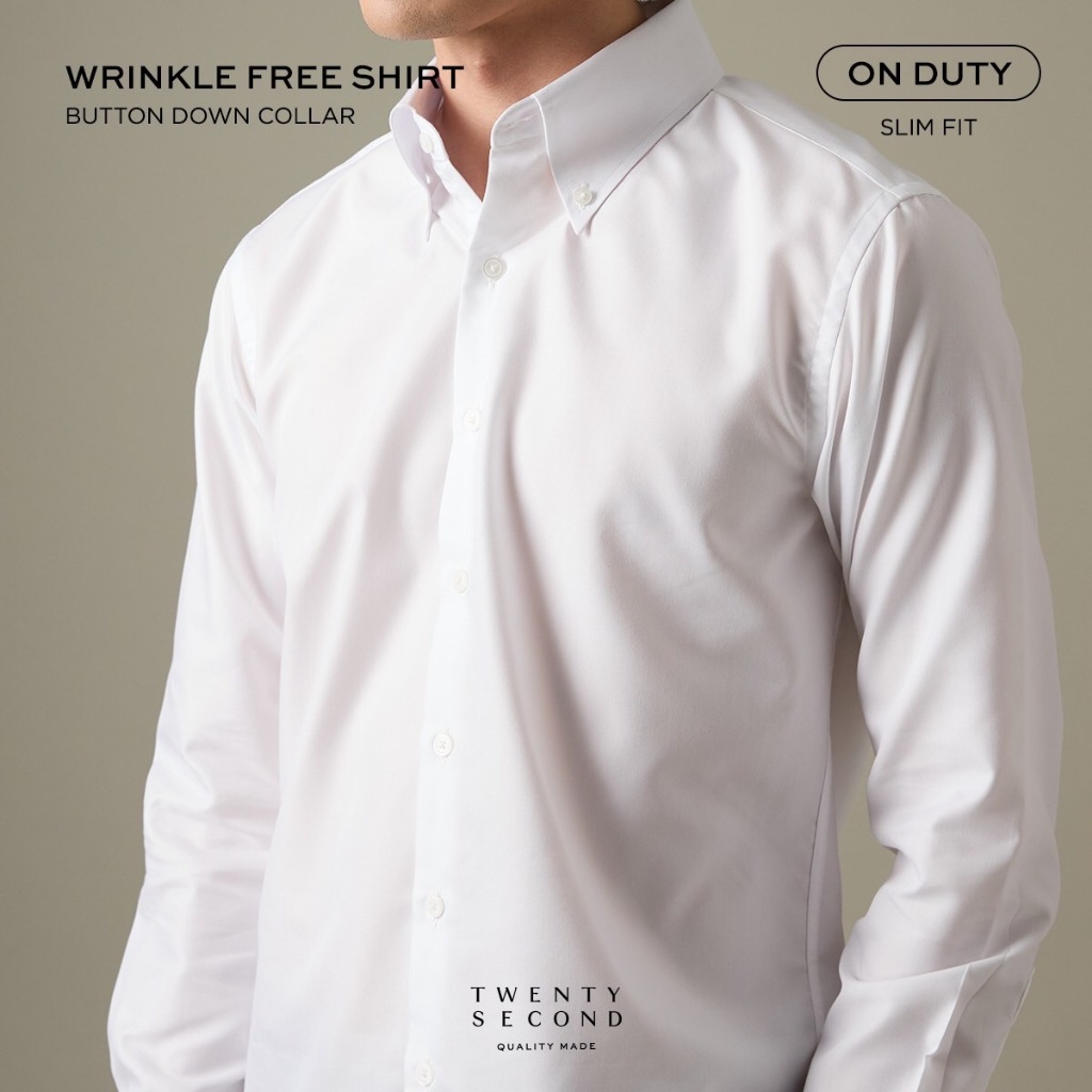 TWENTYSECOND เสื้อเชิ้ตแขนยาว ปกกระดุม ทรง Slim fit รุ่น Wrinkle Free Shirt - ขาว / White
