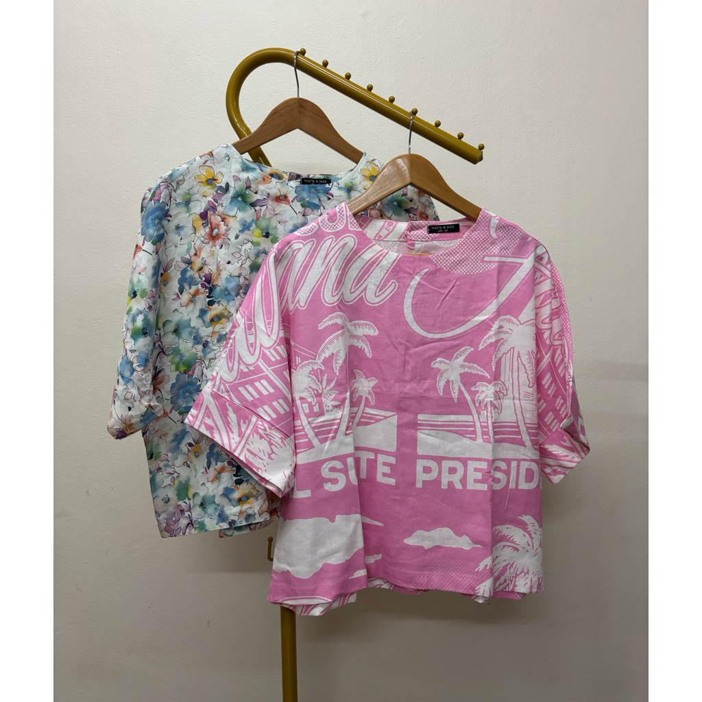 เสื้อลินินแท้ คอกลม แขนสั้นในตัว สวมหัว กระดุมคอหลัง ไหล่สโลป ผ้าลินินแท้ “อก 50 นิ้ว“ - รูปที่ 5