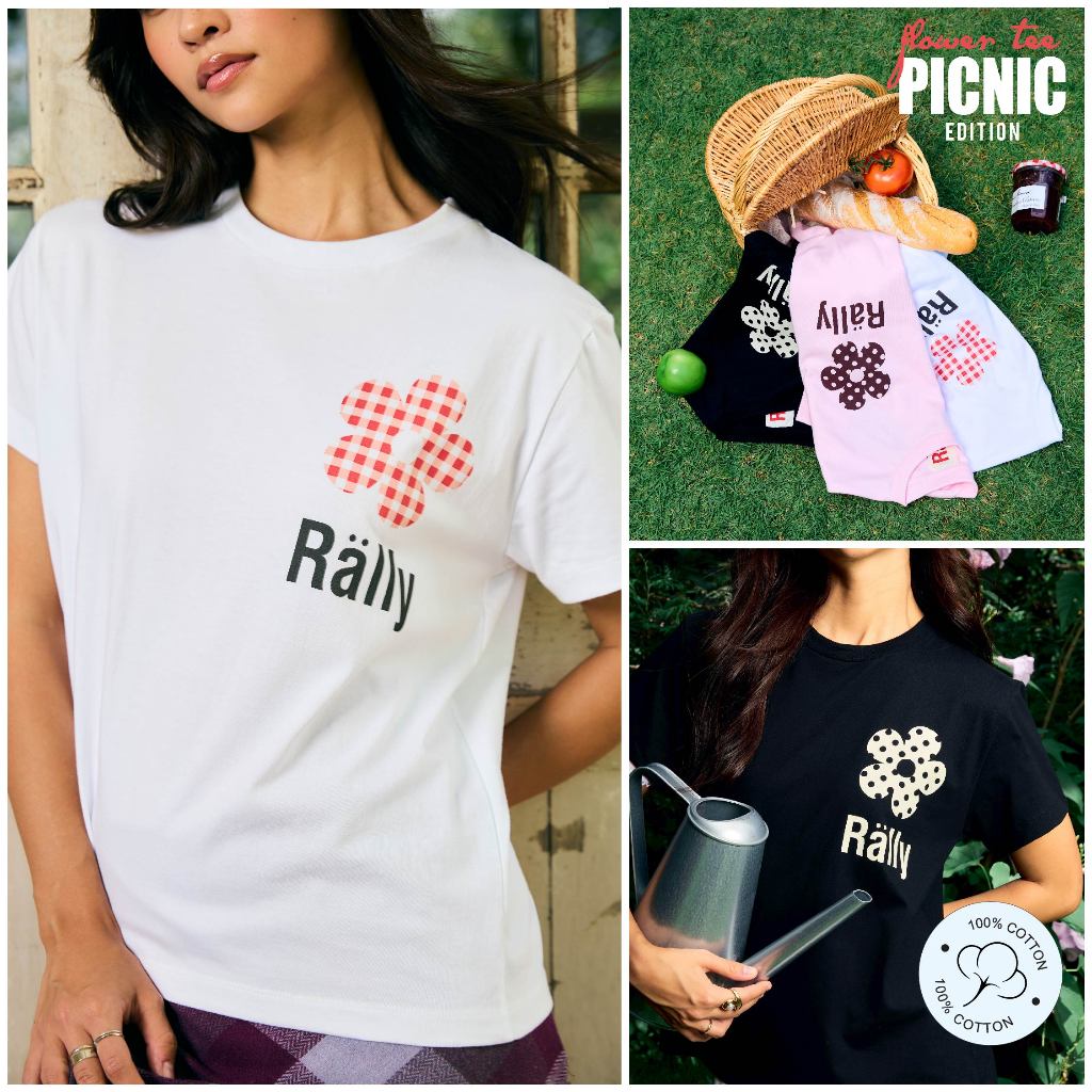 Rally Flower Tee: Picnic Edition (Vintage Fit) - เสื้อยืดทรงวินเทจสกรีนลายดอกไม้ Cotton 100%