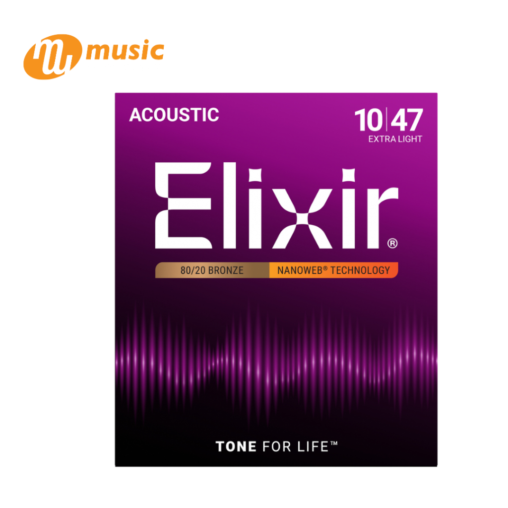 สายกีตาร์โปร่ง Elixir®  80/20  Bronze " เคลือบ Nanoweb "  ( Extra Light เบอร์ 010 - .047)  #11002