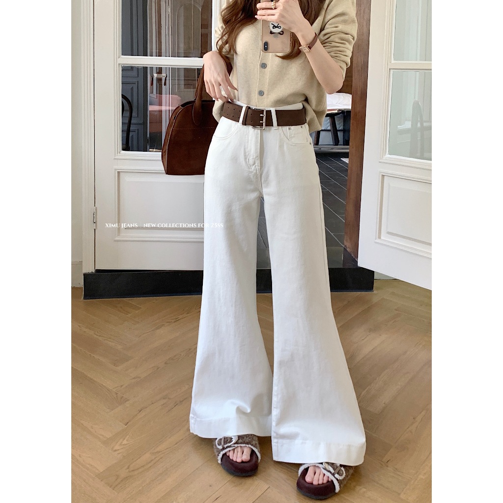 Beryl กางเกงยีนส์ขายาวทรงบานเอวสูงสไตล์เรโทรสำหรับผู้หญิงS-XL สไตล์เกาหลีเรียบง่าย สวมใส่สบาย - รูปที่ 5